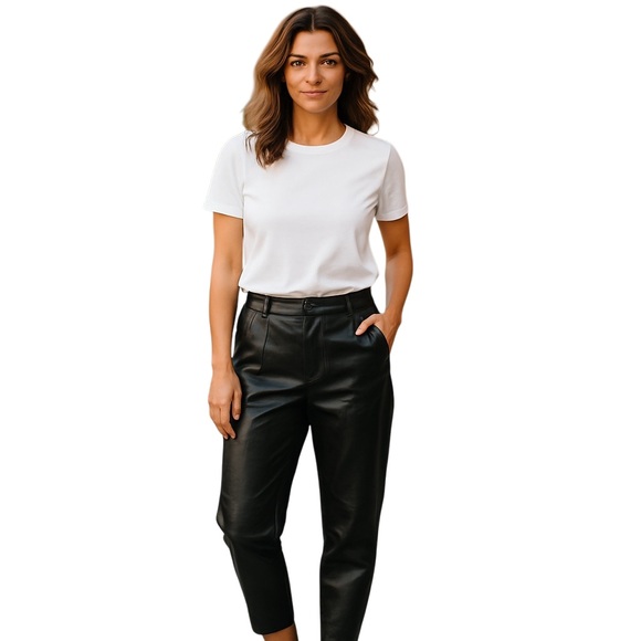 4th+Reckless Pants - Black Relaxed Fit Patented Leather Dress Pants with Tailored Style